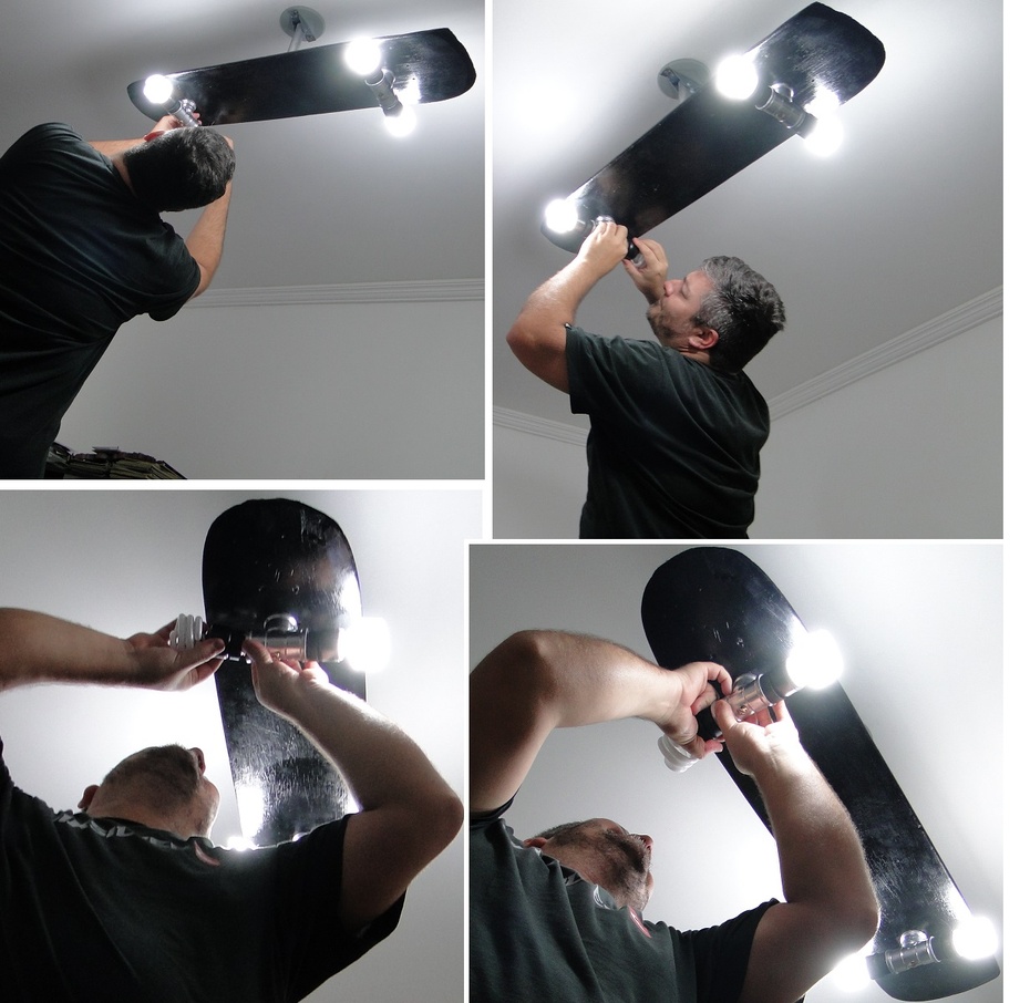 Pintei também as bases das lâmpadas e ficou assim.