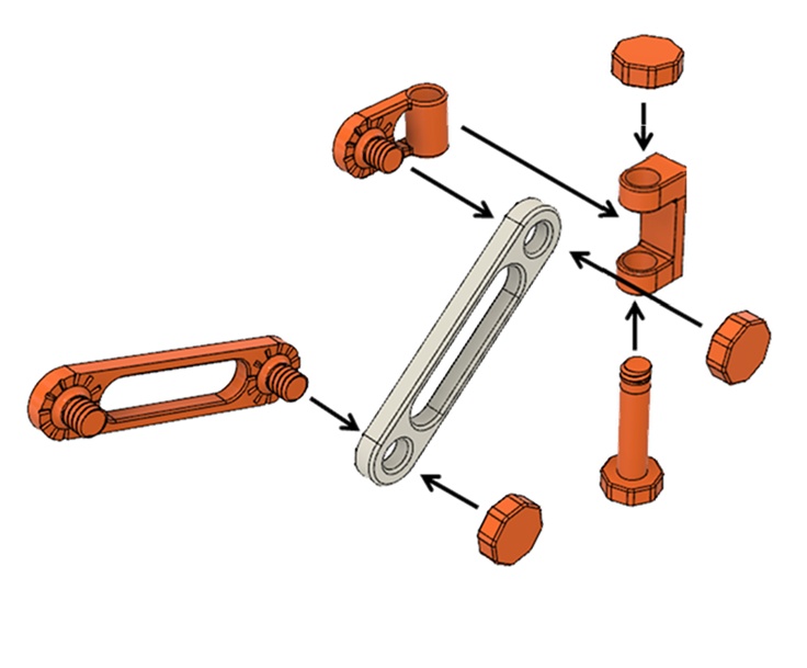 Conecte o braço macho (ou outro braço misto) ao fêmea com outro botão;