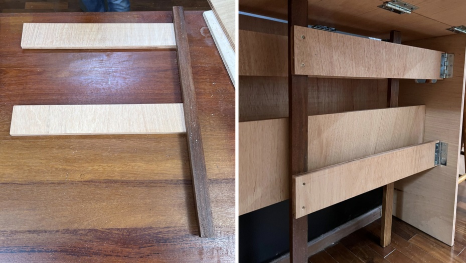 Marque a posição das dobradiças na perna. Garanta que a “barriga” da dobradiça está do lado oposto ao cumaru.