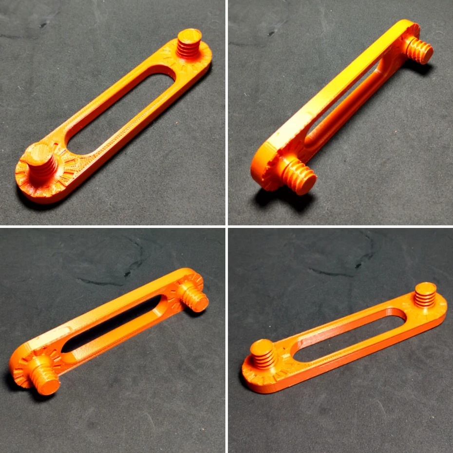 Braço da luminária (tipo macho). Esse é um dos modelos de "braço" usados para montar a estrutura. Em ambos os lados possui uma rosca integrada para permitir a montagem em um "braço" tipo fêmea usando uma das porcas.