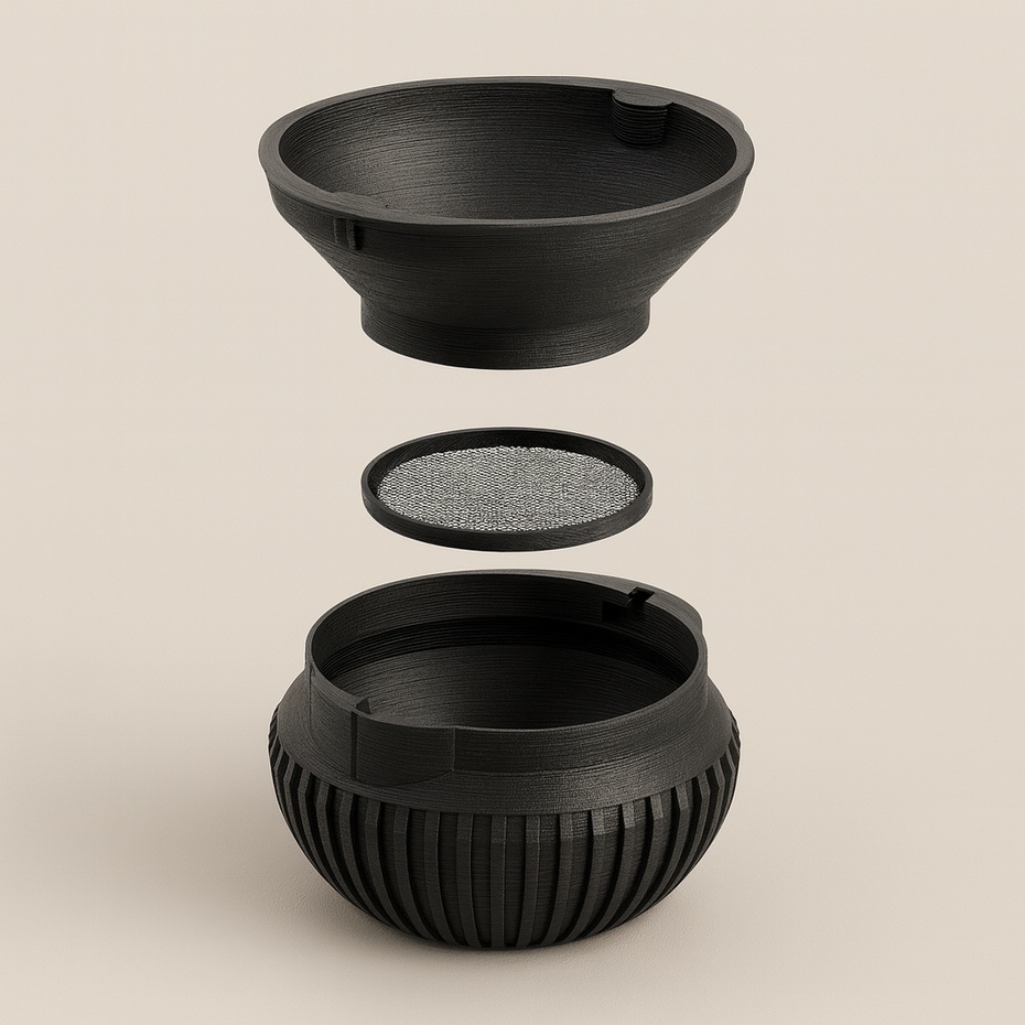 1.	Encaixe a tela na tampa (plana e bem presa)ou se quiser pode fixar um tule véu no lugar da tela impressa neste casso somente o tule.
2.	Rosqueie/encaixe a tampa montada na base para conferir ajuste.
3.	Retire a tampa para preparar a isca (próximo passo).