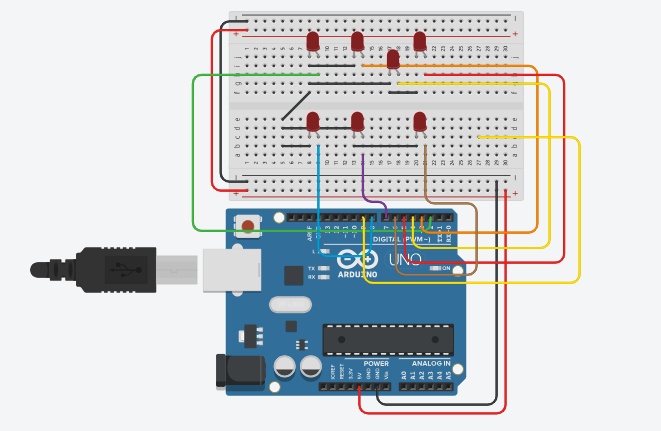 Conecte o negativo dos leds em todos os leds e o positivo nas entradas da parte superior do arduino