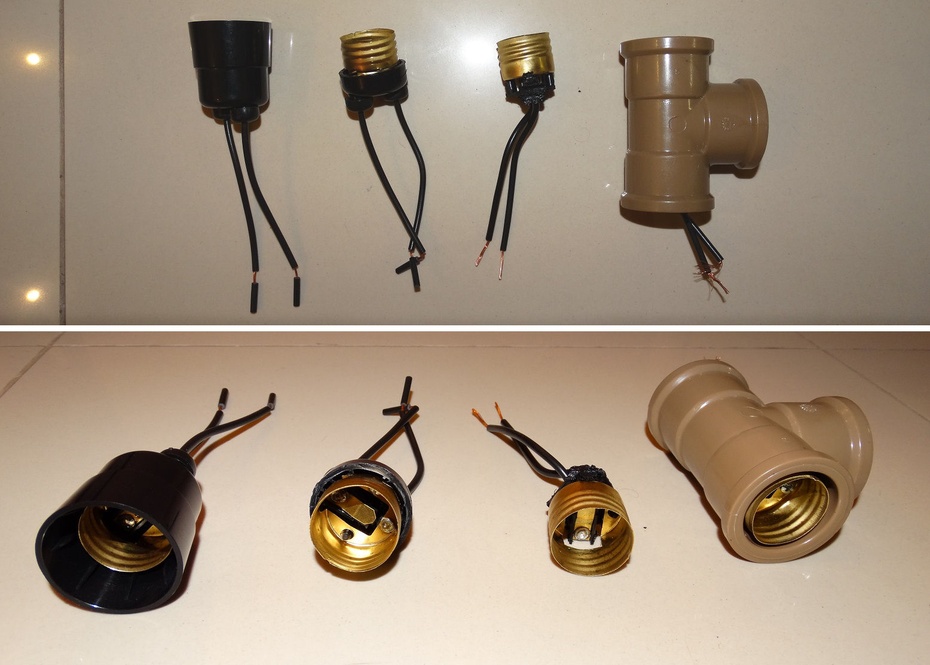 Preparação dos soquetes para encaixar dentro dos "T"s de PVC, precisa descascar a proteção, para que ele entre dentro do "T" igual a imagem.