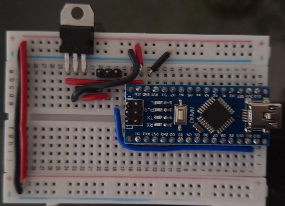 Faça o circuito da imagem abaixo na sua protoboard. Futuramente, conectaremos outros componentes no meso.
