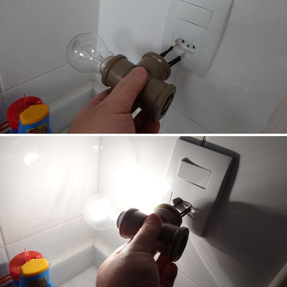 Depois que o durepox secar, já pode fazer o teste das conexões elétricas (etapa de instalação elétrica no final desse conteúdo) - cuidado nessas etapas que use energia, apesar de ser ligações básicas, se você não tiver conhecimento, é melhor chamar um técnico. Funcionou as quatro conexões elétricas, vamos para o próximo passo.