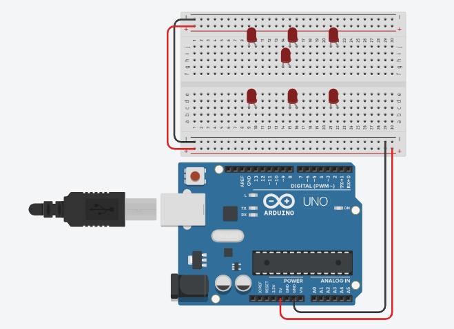 Coloque os leds no arduino de maneira que seja possível formar números de 1 a 6 como os do dado original.