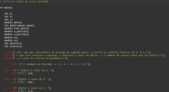 Programa em C que resolve equações do segundo grau