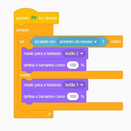 Provavelmente, quando você está fazendo um jogo no scratch, ele terá uma tela inicial com algum butão tipo 'começar' usando o comando abaixo para aumentar de tamanho, mas o problema que ele é brusco e rápido, não sendo tão interessante